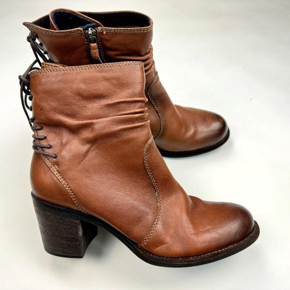 Tamaris Germany Soft Leather Boots Women 41 US 9.5Zip Closure Heel Booties Brown - Picture 1 of 11
